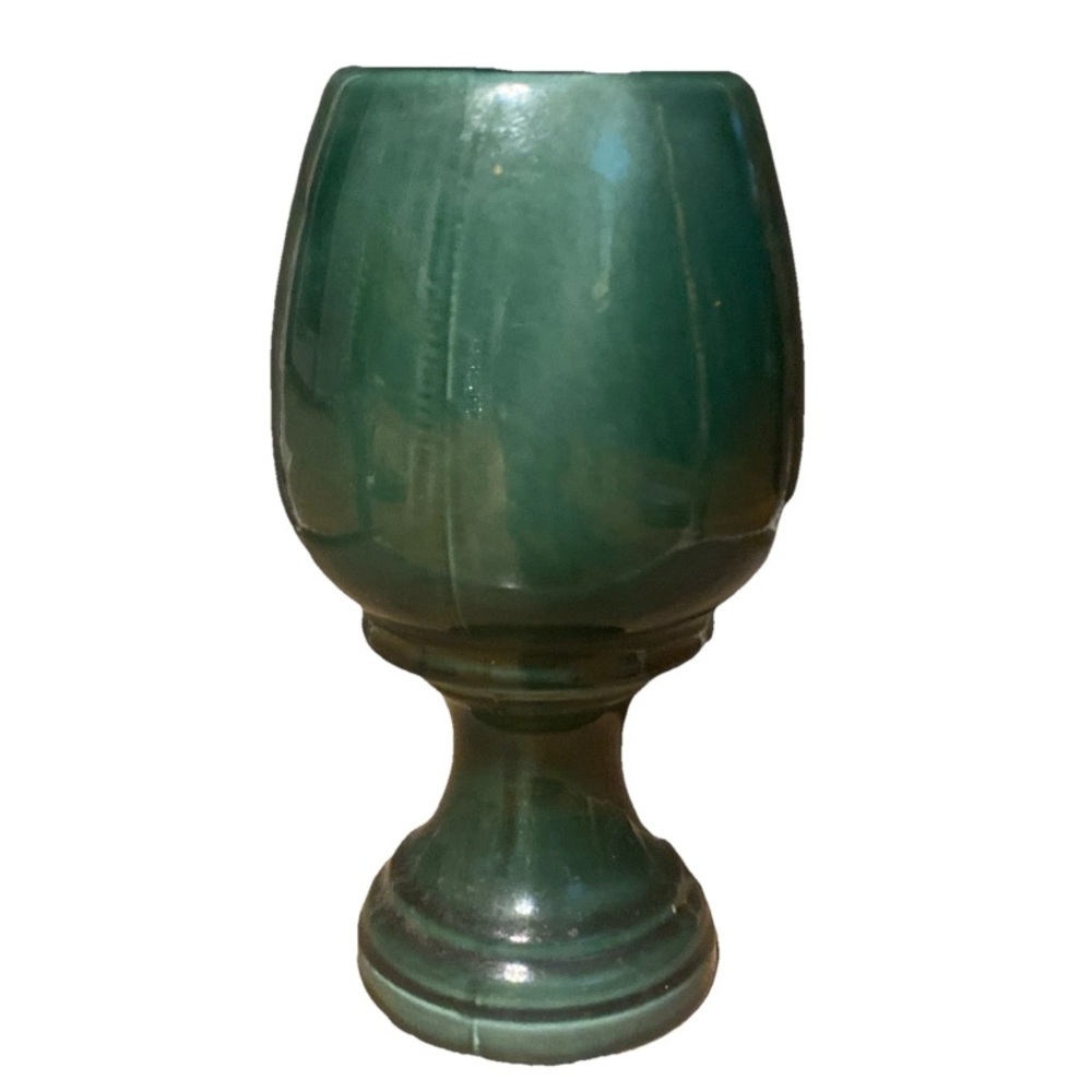 Vintage USA Pottery 432 Deep Green Footed Goblet Planter Olive Avocado Retro 60s